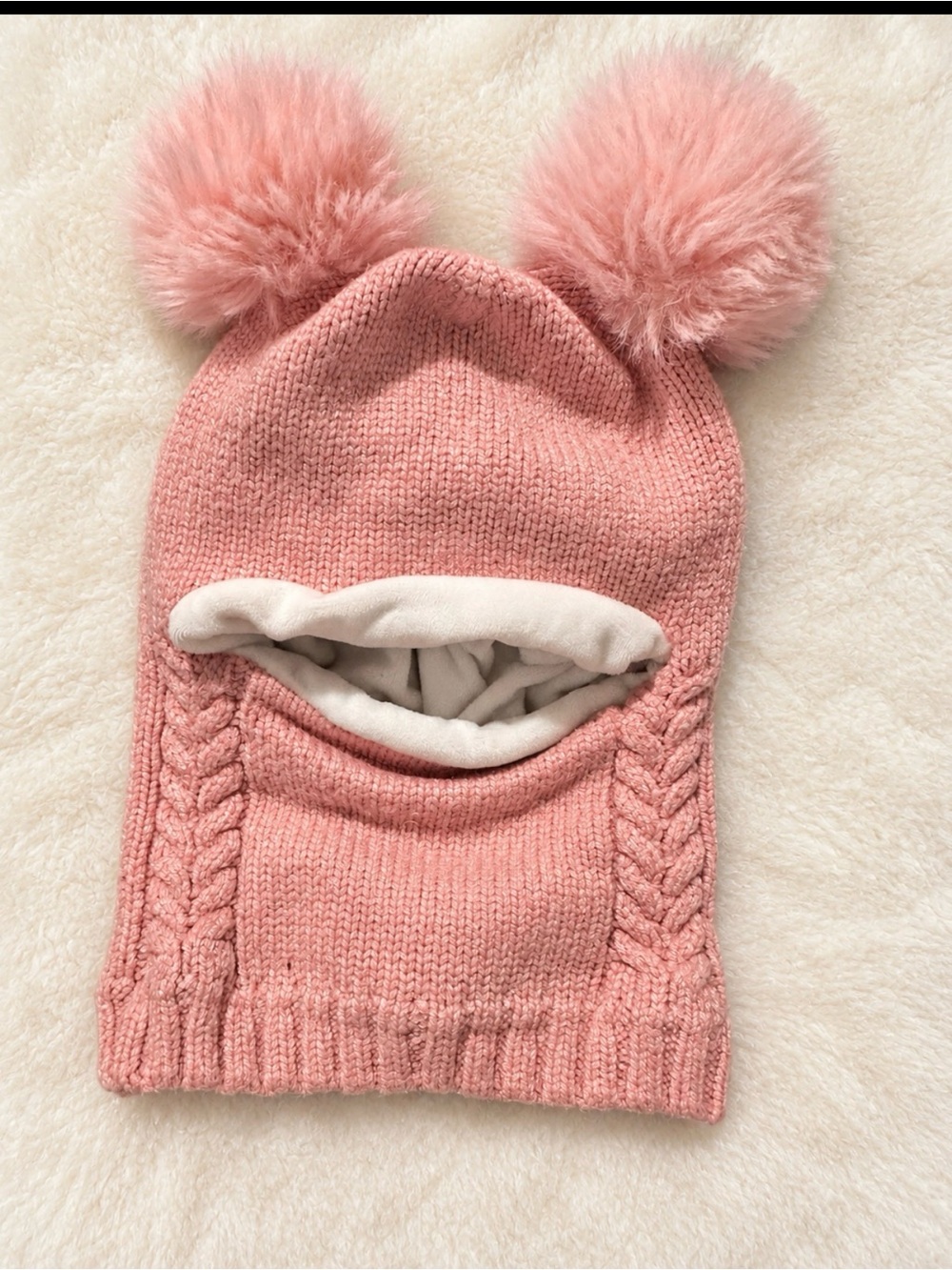 Toddlers Pink Pom-Pom Knit Balaclava Hat